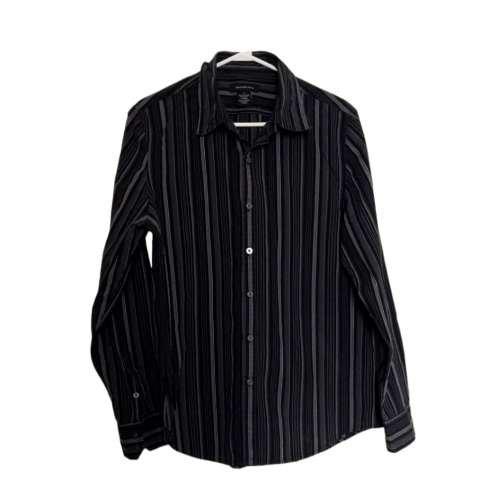 CALVIN KLEIN Jeans Striped black grey Long sleeve Shirt sz Medium 100% cotton